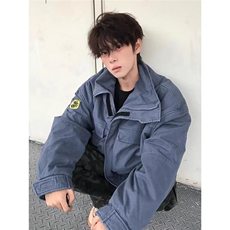 美式复古立领外套男女春秋冬季潮流加绒加厚棉服夹克MJ60-P143，男装夹克，星座208-5