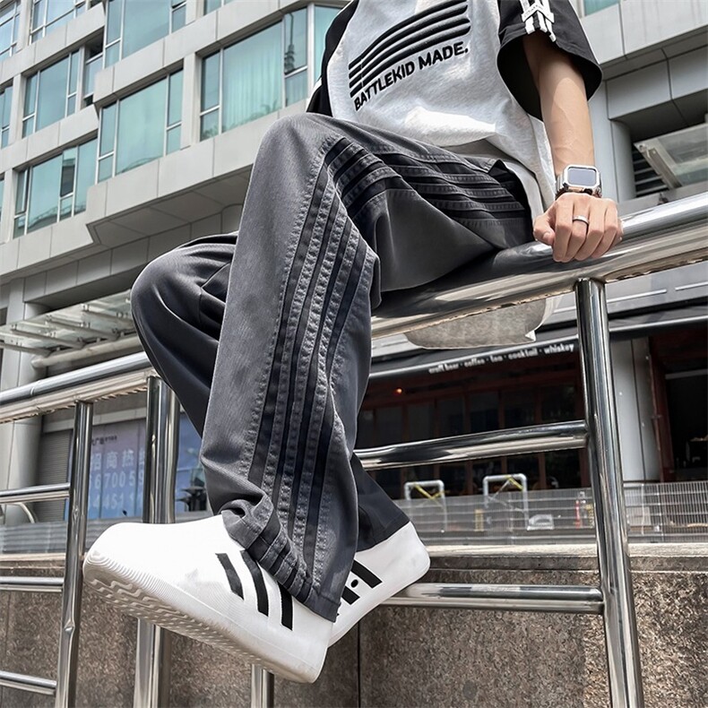 条纹裤子男夏季薄款美式高街直筒工装裤运动休闲长裤KB853,男装工装外套,星座1116A-1（原606A）