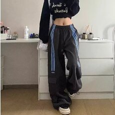 美式三条杠撞色条纹工装裤秋季新款高腰显瘦宽松直筒阔腿运动裤，男装工装外套，星座410-7