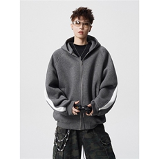 BTSG美式复古boxy重磅解构太空棉拉链开衫外套Cleanfit连帽卫衣潮，女装短外套，星座813-2