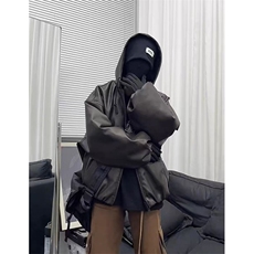 胸口刺绣logo春季常规皮夹克连帽短拉链双开皮衣J2507-P90，男装夹克，星座1213