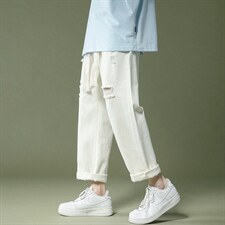 现货主推！大粗绳破洞牛仔九分裤！男女中性宽松直筒裤NB760，男装休闲裤，电商C303-1