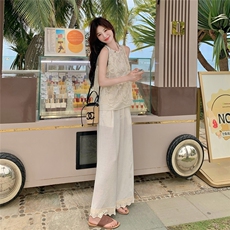 现货210-3252-P150-K218无袖重工蕾丝刺绣上衣阔腿裤套装，女装套装/套裙，浙宝210（原浙宝191）
