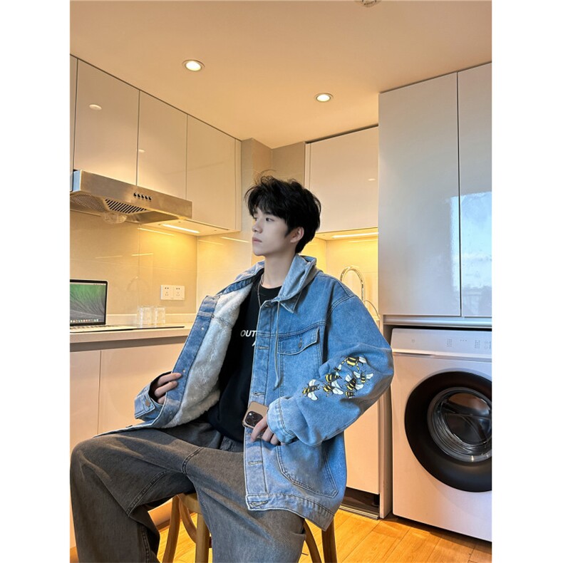 JK3028J-P95-限价138M-5XL羊羔绒加绒牛仔夹克外套连帽棉服大码,男装夹克,星座116