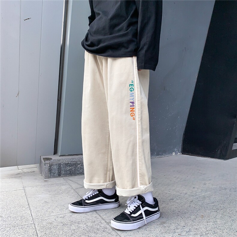灯芯绒休闲长裤男韩版潮流拼接夜光条宽松阔腿九分裤K85-P55控78,男装休闲裤,电商C305A