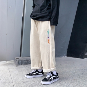 灯芯绒休闲长裤男韩版潮流拼接夜光条宽松阔腿九分裤K85-P55控78图片