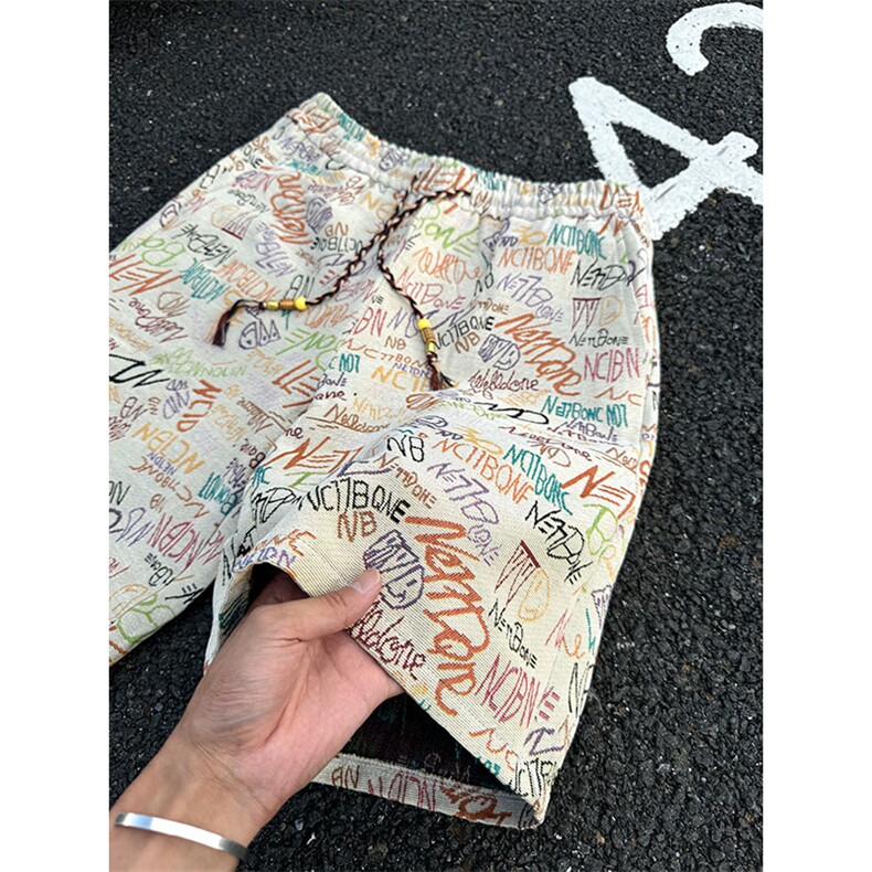 抖音品质夏款男短裤字母图案刺绣涂鸦潮五分裤D053P38,男装牛仔裤,星座1013-1