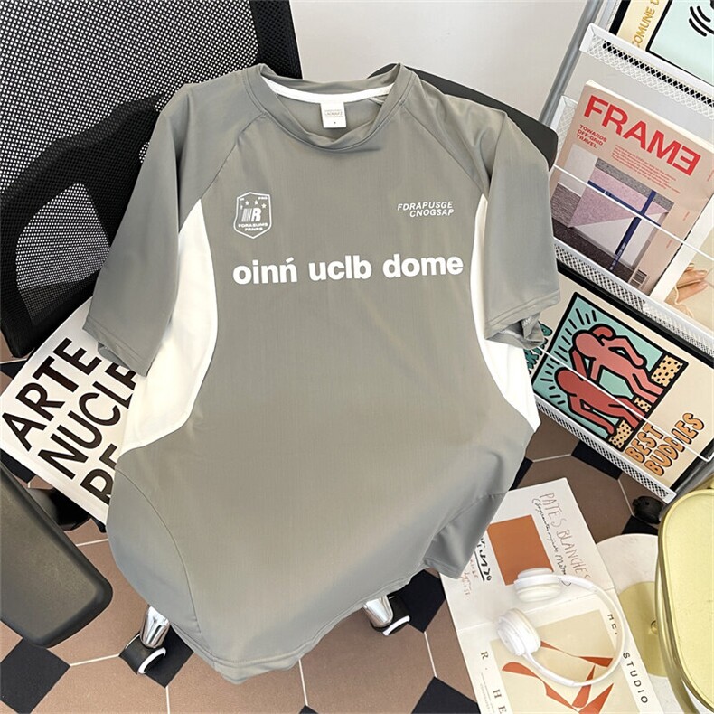 美式重磅短袖t恤男女款夏季字母拼接半袖上衣2025新款体恤T73-P40图片