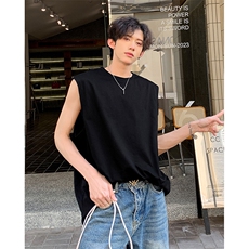 宽松无袖设计夏季叠穿百搭上衣韩系松弛感圆领背心HY48TP13，男装背心/马甲，电商A102B