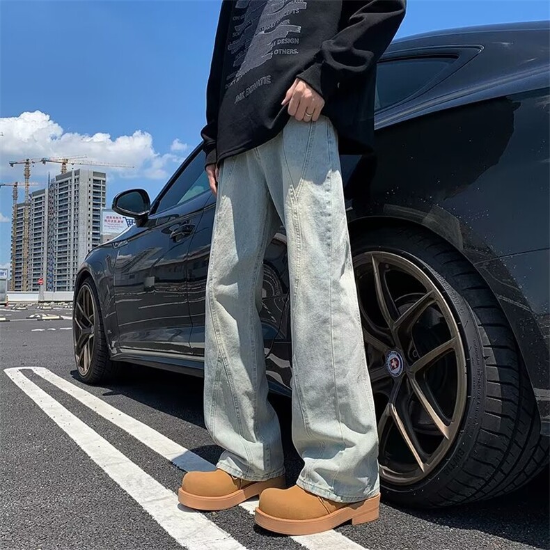 复古黑色解构牛仔裤男士美式2024工装阔腿微喇裤子7071/P50，男装牛仔裤，星座506