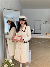 春装新款撞色小香风衣，女装风衣，她物