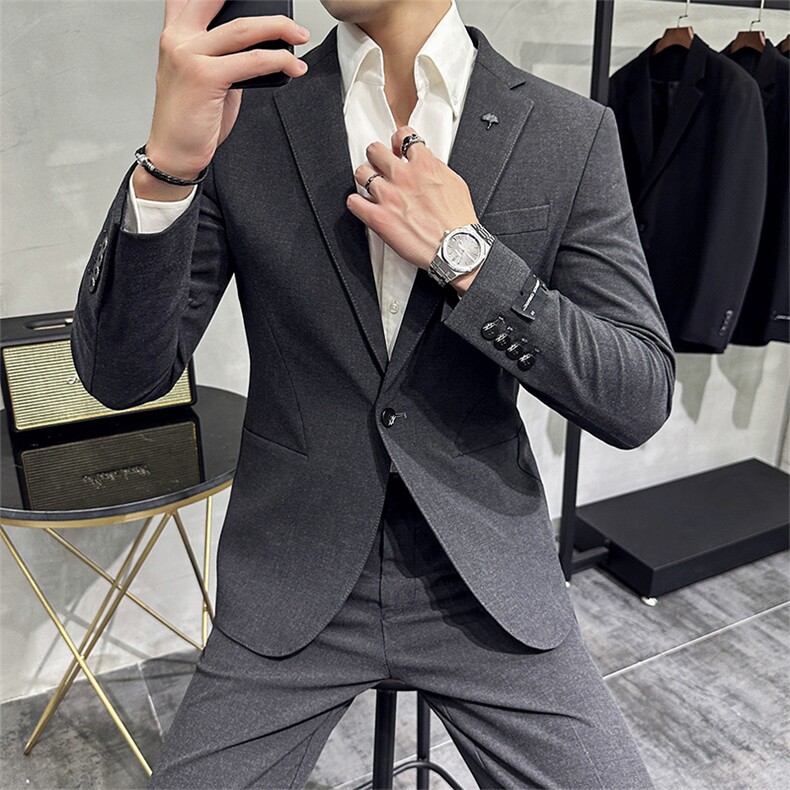 2025男西装纯色商务正装休闲韩版两件套男士西服A415-313-P230，男装西服套装，电商A355（原A415）