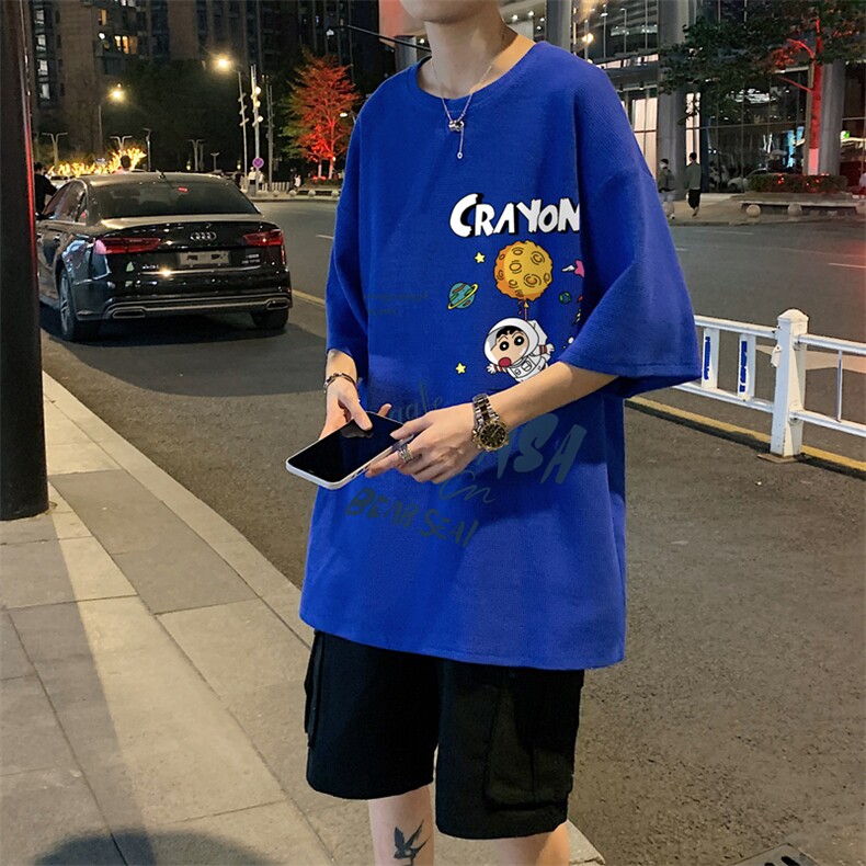 ！华夫格短袖T恤男士港风克莱因蓝体恤衫男大码HT20-P25,男装T恤,电商B367