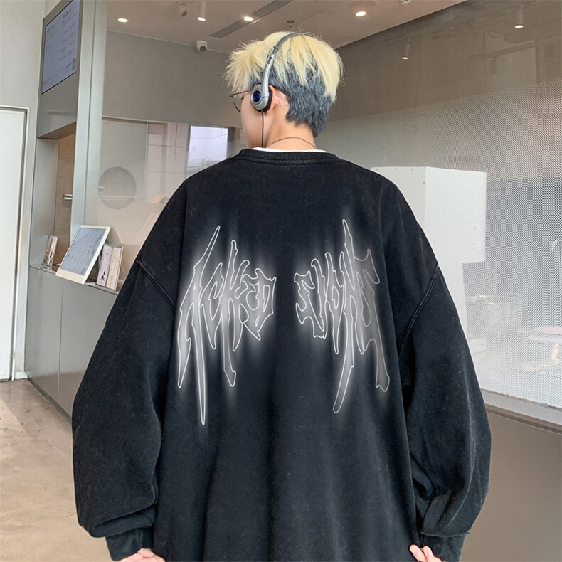 翅膀美式重磅水洗做旧圆领男卫衣大码XZ517A--3-ZH2714-P58图片
