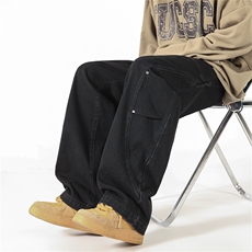 美式牛仔裤男2025年新款高街阔腿垂感直筒长裤A080-9002-P55控78，男装牛仔裤，电商A080