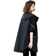 中长款夹克上衣2023新款大码连帽拼接口袋长袖外套时尚春，女装风衣，丽影随形