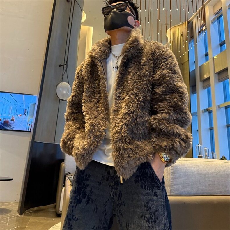 WT143-P135 毛毛绒男士夹克外套冬季痞帅时尚仿皮草大衣潮流图片
