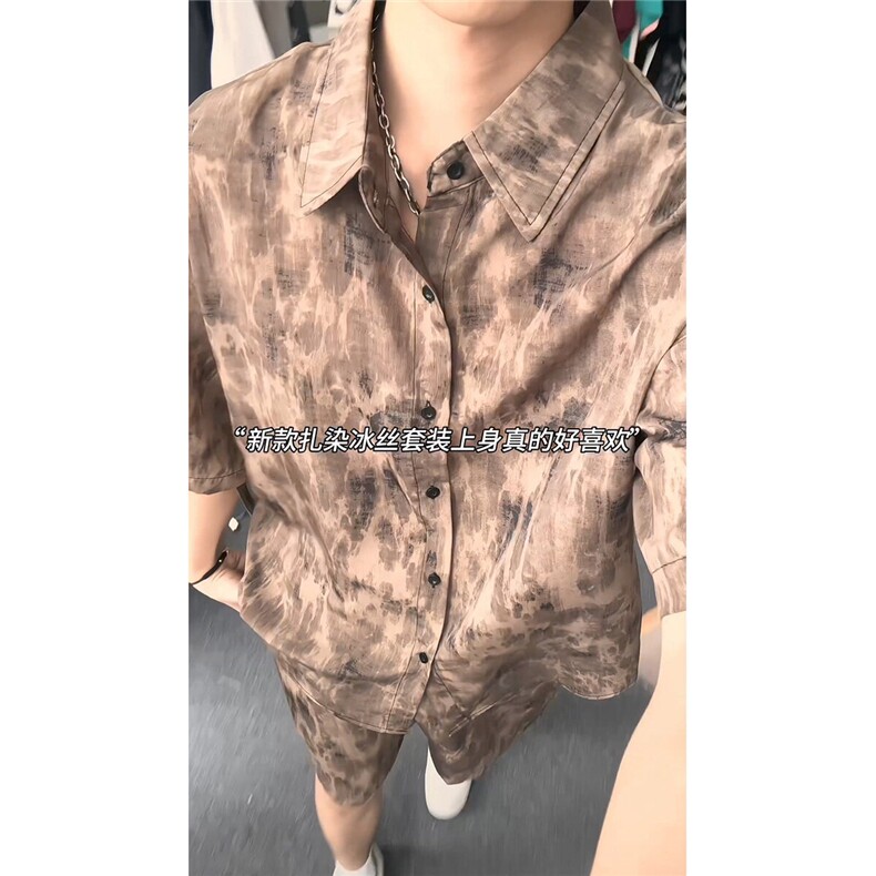 短袖衬衫男+短裤男套装男100%聚酯纤维M-5XL大码TZ78717P50控98,男装牛仔裤,星座226-1