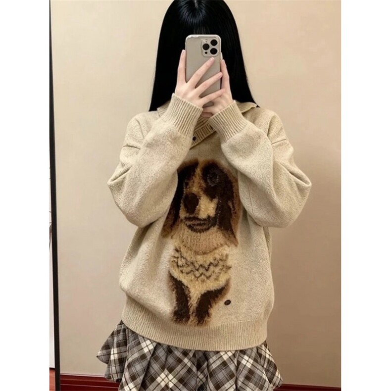 小狗翻领套头针织毛衣女秋冬季宽松外穿不规则上衣MS989，男装针织衫/毛衣，星座1116A（原606A-3）