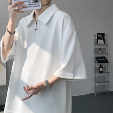 8XL-M半拉链短袖t恤特大码美式高街polo体恤衫翻领半袖DX1215/P35，男装T恤，电商B238