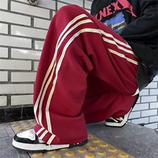 三条杠阔腿裤子男潮流宽松运动卫裤痞帅抽绳直筒休闲裤HK129-P38，男装休闲裤，星座1008