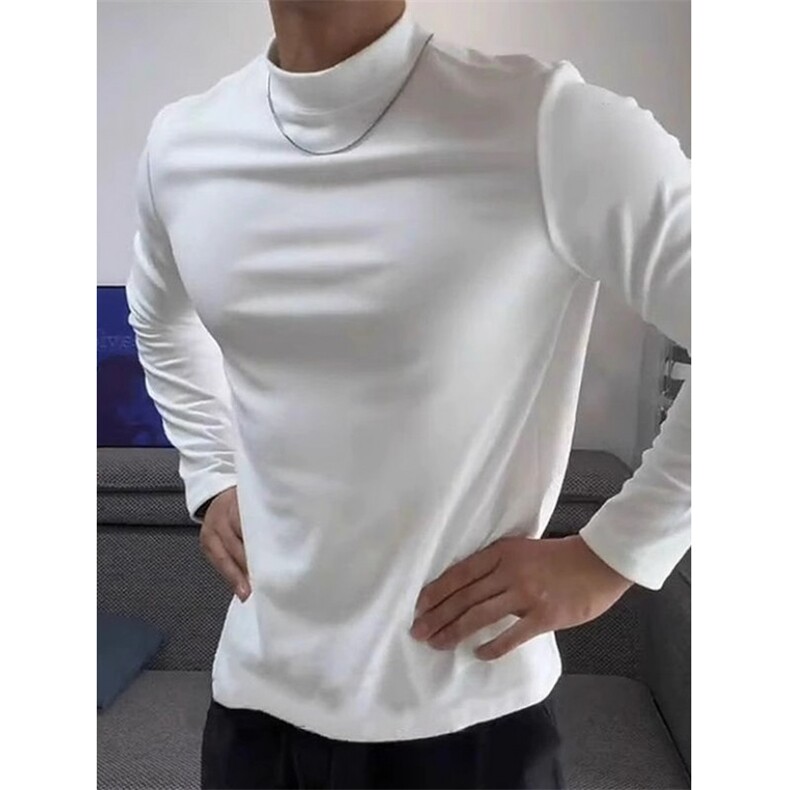 美式复古基础简约半高领打底衫男女T恤百搭内搭上衣潮 TE69图片