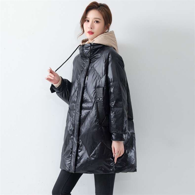 2021冬装新款时尚百搭宽松连帽中长款羽绒服,女装羽绒服,深水步