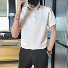 2025夏新款撞色领高级感轻奢品质短袖T恤翻领Polo衫T2253-P40控78，男装T恤，电商D342