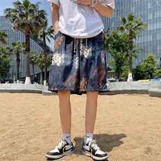 夏季五分裤民族风大花裤衩棉麻沙滩裤透气休闲短裤DK109，男装牛仔裤，星座1116A-1（原606A）