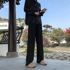 现货新中式风夏季休闲冰丝高级感垂感直筒西裤男KK433-P55，男装西裤，星座205