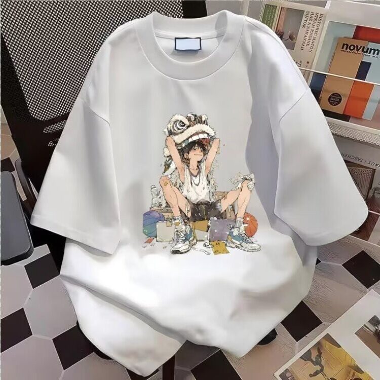 潮舞狮人物印花新款短袖t恤男女夏季宽松街头美式上衣GA537P18,男装T恤,星座1013-5