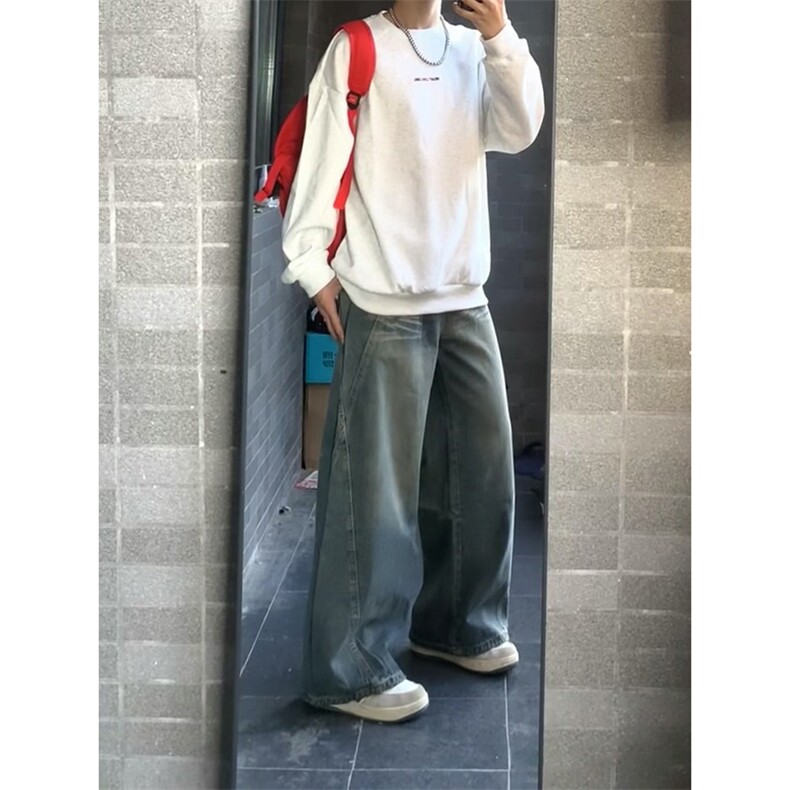 【网图】B221美式ins高街重工艺宽松微喇牛仔裤LK24391-特P52控88,男装牛仔裤,电商B221