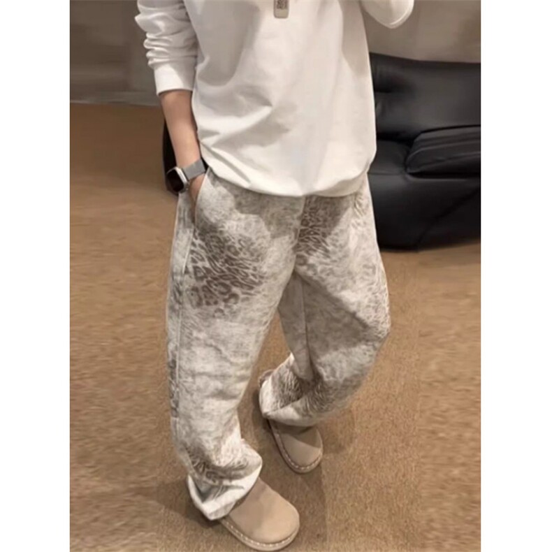 豹纹卫裤男女秋冬季慵懒风直筒裤子重磅阔腿弯刀裤CK11,男装休闲裤,星座1116A（原606A-3）