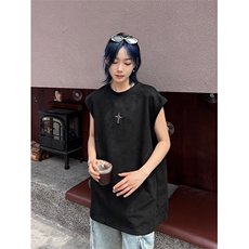 港风大码美式麂皮绒套头圆领无袖T恤背心男潮XZ213-T071-P35控48，男装T恤，星座213