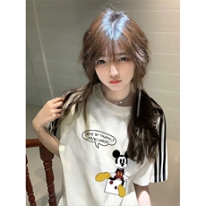 抖音得物高品质二开240克宽松纯棉美式潮牌三条杠织带短袖T恤，男装T恤，电商A486-1