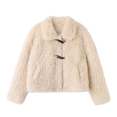 加厚保暖皮毛一体翻领短款外套女2025秋冬季宽松百搭洋气毛毛外套，女装羊羔毛/颗粒绒，冬木谷雨