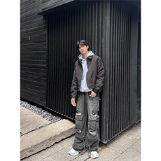 短款灰色外套男秋冬潮牌美式拉链翻领行政夹棉加厚夹克，男装夹克，星座218-1（原230）