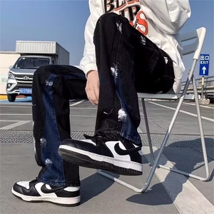 vibe潮高街裤子美式街头做旧刷漆泼墨微喇牛仔裤男hiphop炸街裤图片