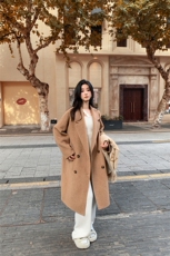 2024年秋季20%羊驼绒时尚纯色简约大衣，女装双面呢大衣，荣图大衣