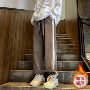 加绒加厚男卫裤条纹拼接贴标束脚休闲长裤h0110 P40加绒P45图片