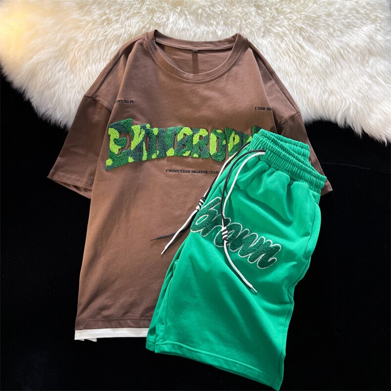 1短袖套装男大码M-5XL中性风短袖T恤男套装女短裤TZ7708P75控98，男装休闲套装，星座226-2