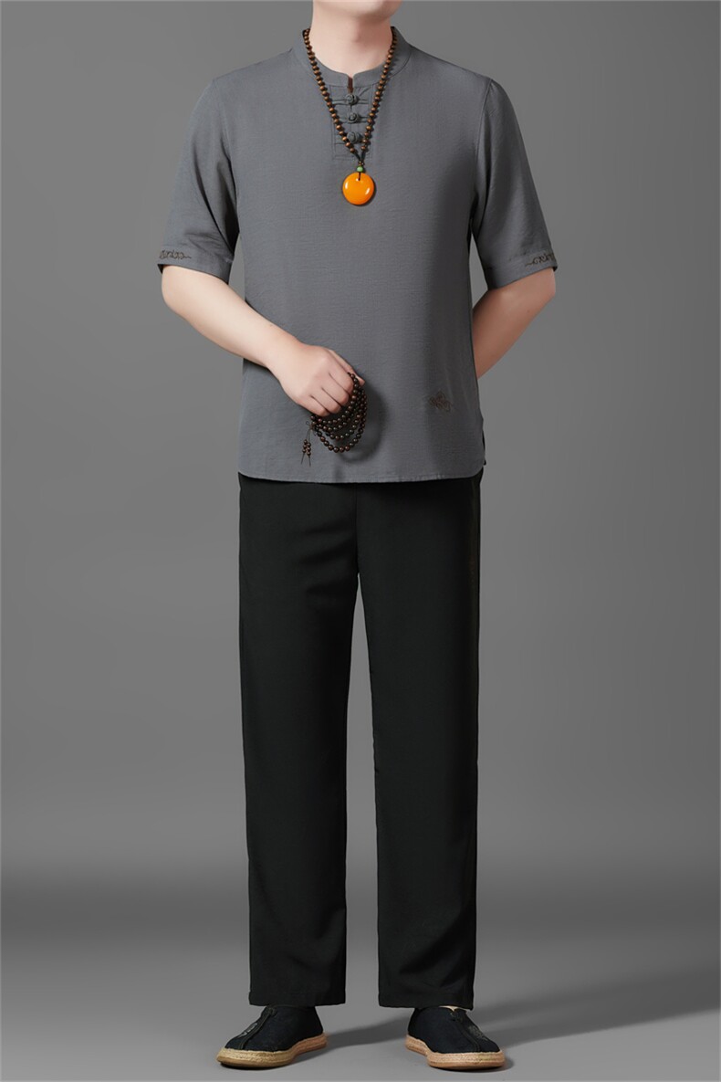2025夏季亚麻绣花大码风男士透气长裤+短裤三件套MJ5105-P70,男装牛仔裤,星座1105-3