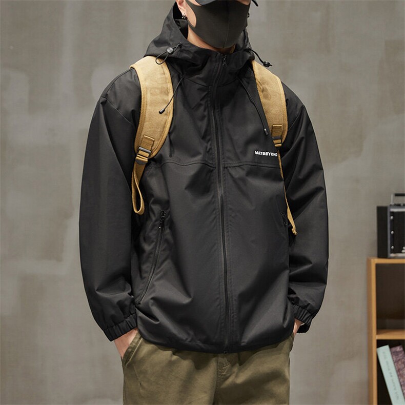 冲锋衣连帽夹克男宽松落肩纯色上衣外套DSA157B-JK727-P58,男装夹克,电商A157B