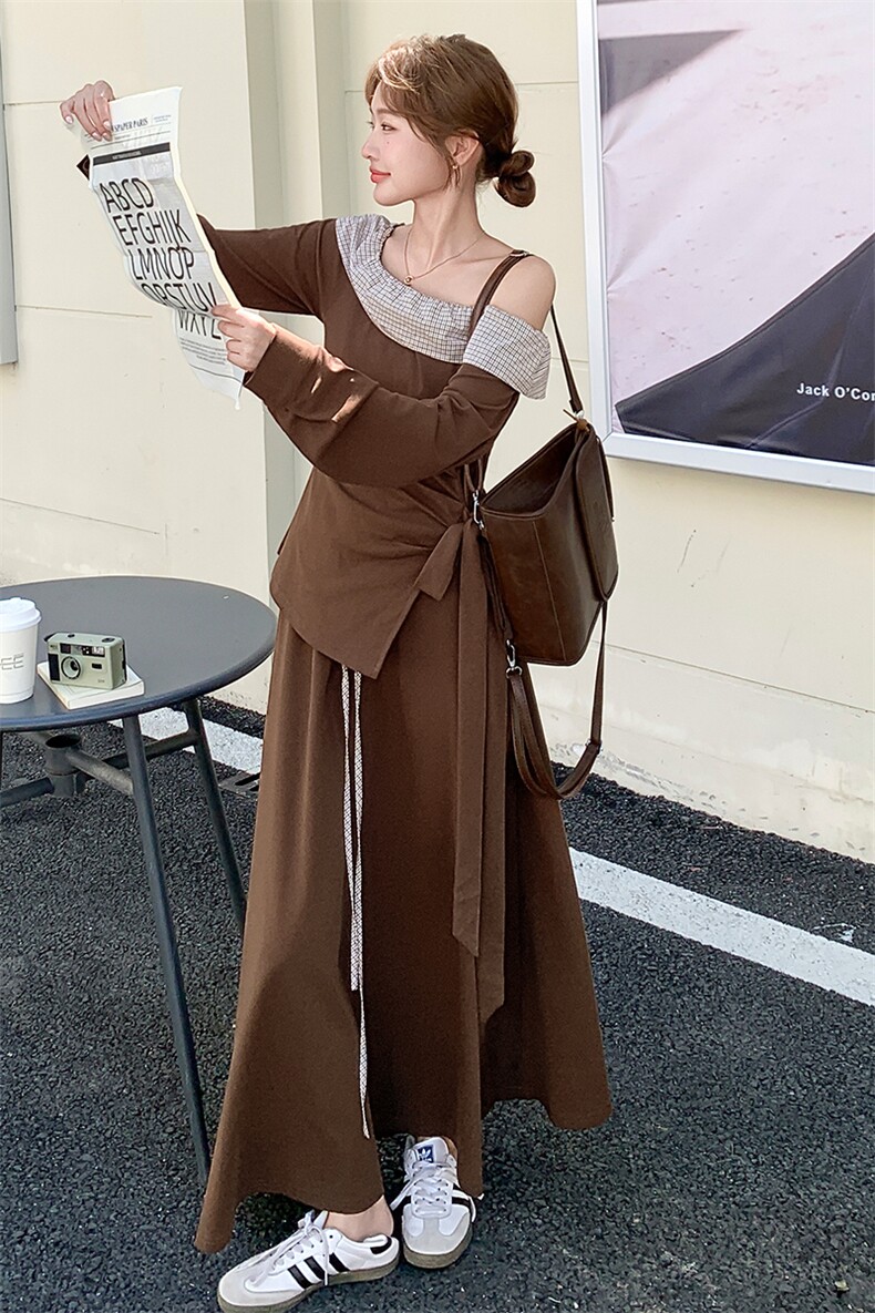 韩版显瘦长袖上衣半身裙两件套女2025春秋季新款百搭收腰气质套装,女装套装/套裙,纯色衣恋