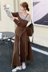 韩版显瘦长袖上衣半身裙两件套女2025春秋季新款百搭收腰气质套装，女装套装/套裙，纯色衣恋
