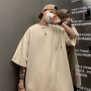 C306 P29时尚潮牌潮五分袖港风口袋ins新款纯色青春流行男圆领夏图片