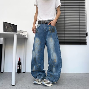 做旧水洗弯刀牛仔裤男夏季潮牌宽松阔腿裤百搭牛仔长裤1599 P57图片