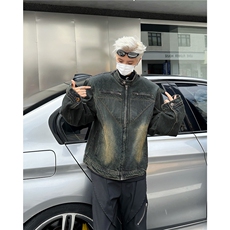 美式高街小众解构设计感垫肩牛仔外套男做旧复古短款夹克JK8642，男装夹克，星座506