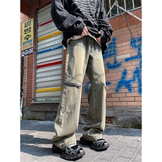 K63-P53美式黄泥色宽松型直筒牛仔裤，男装休闲裤，星座1501-1