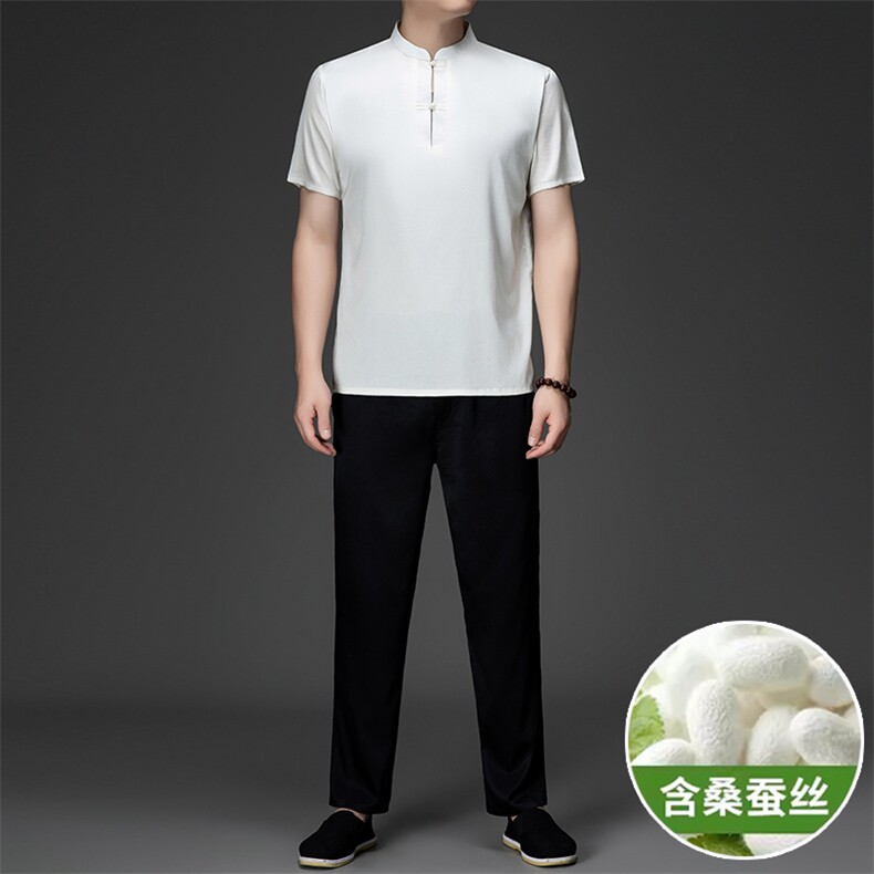 GBN833-6夏季风唐装纯香云纱短袖爸爸装套装图片
